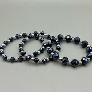 Elegant Blue and Silver Beaded Bracelet Set